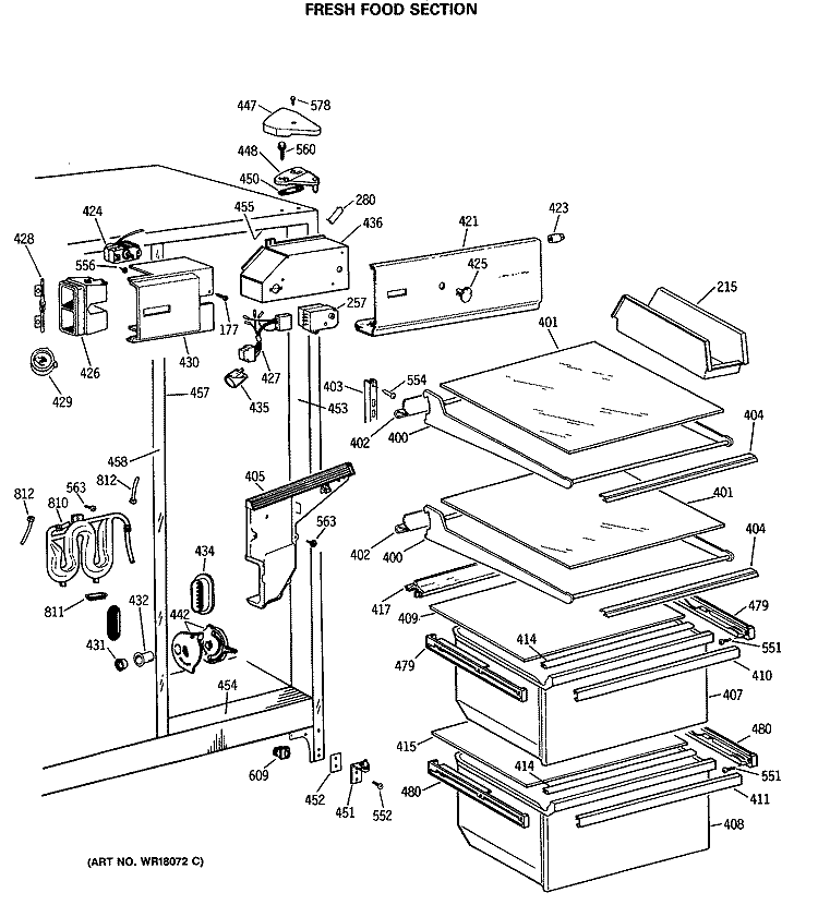 FRESH FOOD SECTION Diagram and Parts List for MSH22GRTAWW  General Electric Refrigerator