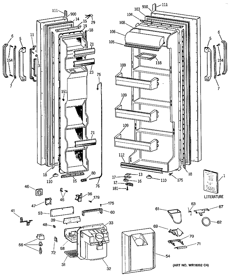 Section Diagram and Parts List for MSH24GRTAWW  General Electric Refrigerator