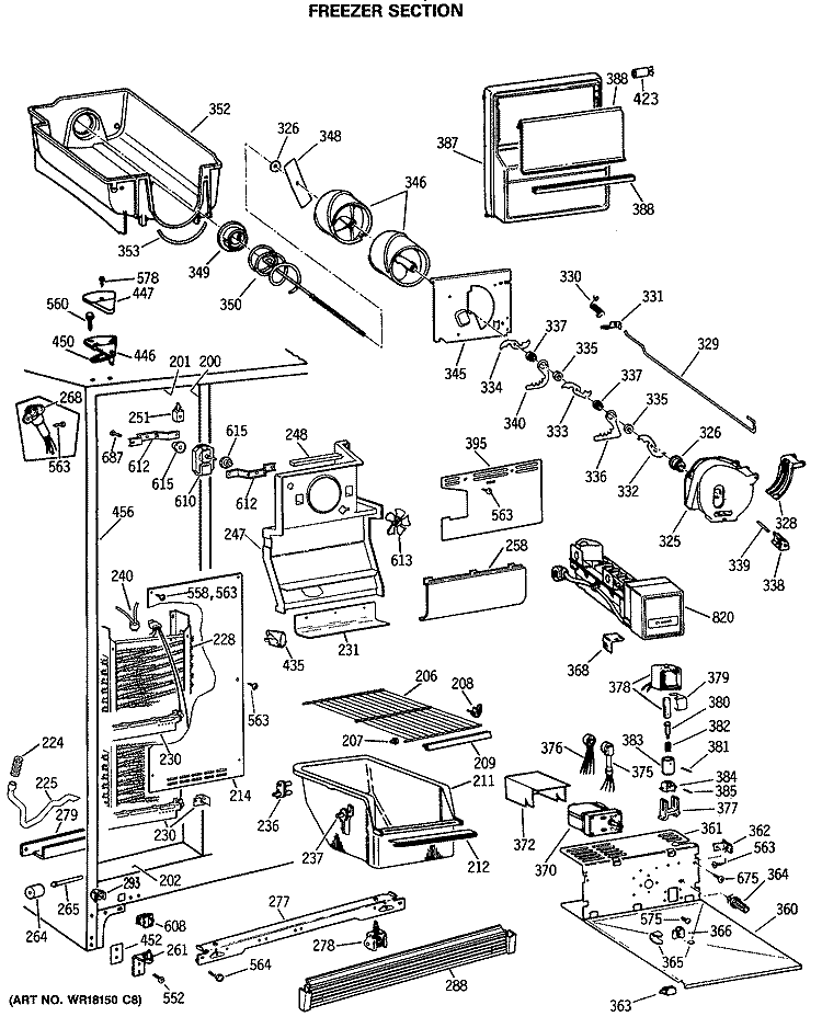FREEZER SECTION Diagram and Parts List for MSH24GRTAWW  General Electric Refrigerator