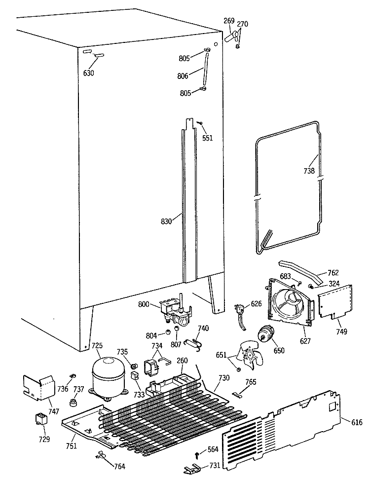 Section Diagram and Parts List for MSH24GRTAWW  General Electric Refrigerator