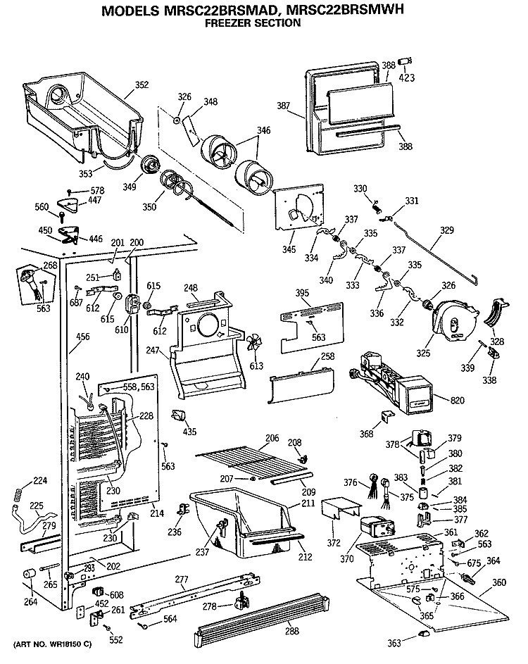 FREEZER SECTION Diagram and Parts List for MRSC22BRSMAD  General Electric Refrigerator