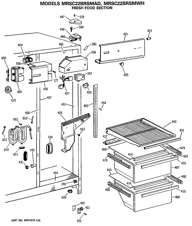 FRESH FOOD SECTION Diagram and Parts List for MRSC22BRSMAD  General Electric Refrigerator