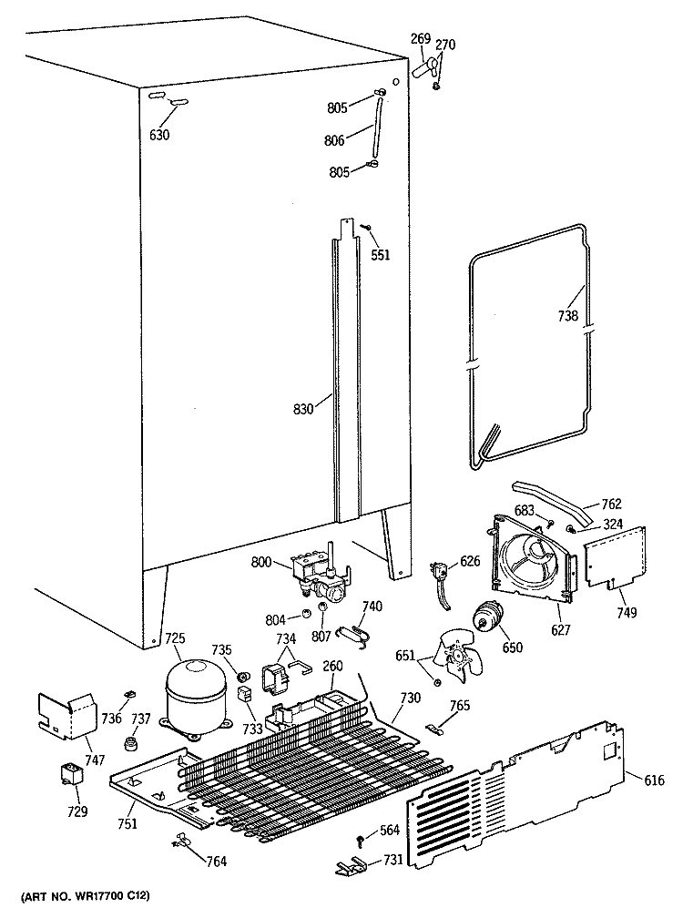Section Diagram and Parts List for MRSC22BRSMAD  General Electric Refrigerator