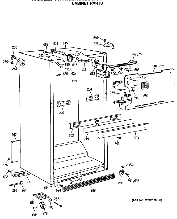 CABINET PARTS Diagram and Parts List for MTH18EASMRAD  General Electric Refrigerator