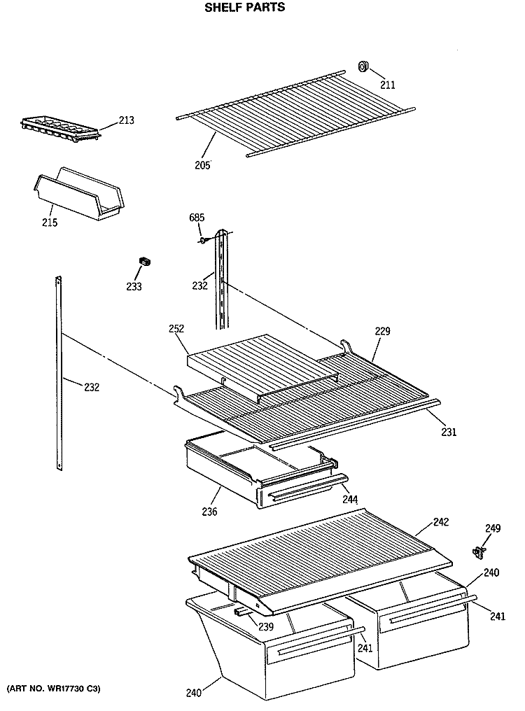 SHELF PARTS Diagram and Parts List for MTH18EASMRAD  General Electric Refrigerator