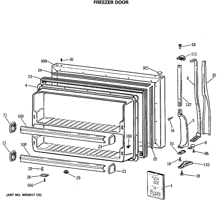 FREEZER DOOR Diagram and Parts List for MTH21GASRRWH  General Electric Refrigerator