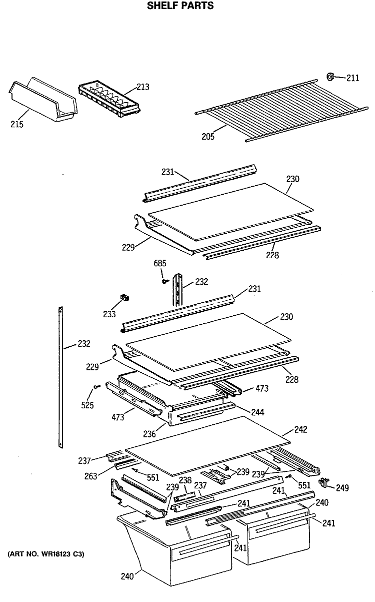 SHELF PARTS Diagram and Parts List for MTH21GASRRWH  General Electric Refrigerator