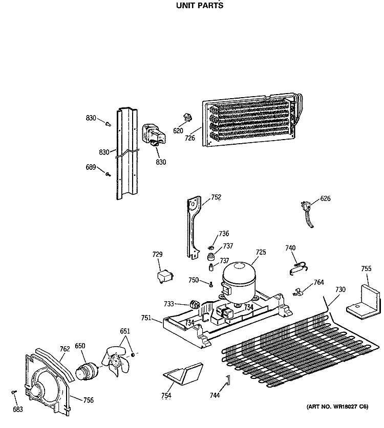 UNIT PARTS Diagram and Parts List for MTH21GASRRWH  General Electric Refrigerator