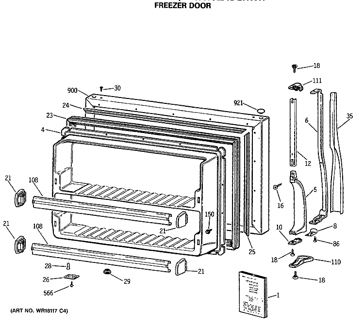 FREEZER DOOR Diagram and Parts List for MTX18BASGRWH  General Electric Refrigerator