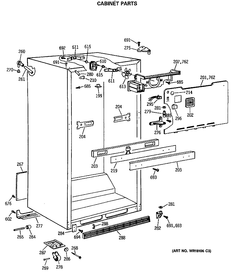 CABINET PARTS Diagram and Parts List for MTX18BASGRWH  General Electric Refrigerator