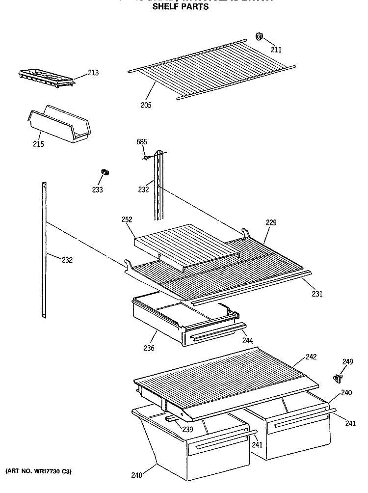 SHELF PARTS Diagram and Parts List for MTX18BASGRWH  General Electric Refrigerator