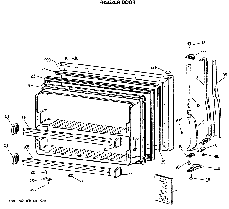 FREEZER DOOR Diagram and Parts List for MTX18LASGRWH  General Electric Refrigerator