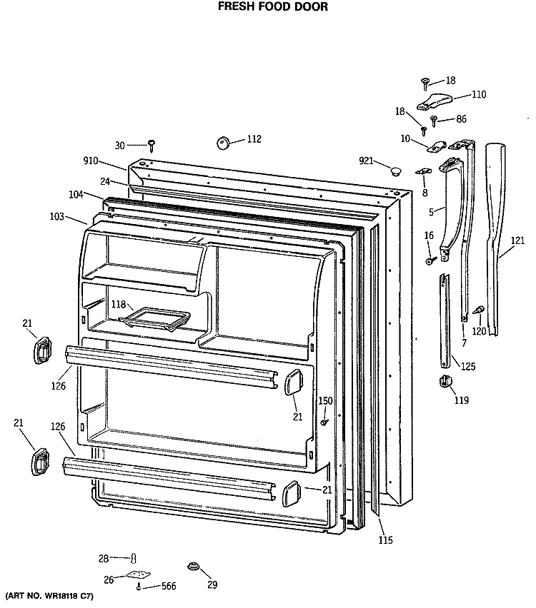 FRESH FOOD DOOR Diagram and Parts List for MTX18LASGRWH  General Electric Refrigerator