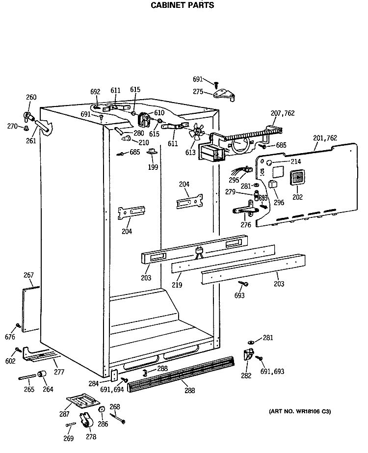 CABINET PARTS Diagram and Parts List for MTX18LASGRWH  General Electric Refrigerator