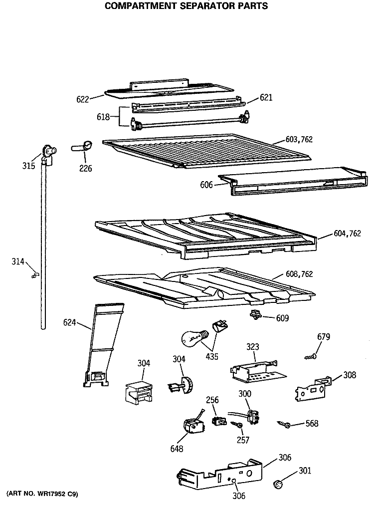 COMPARTMENT SEPARATOR PARTS Diagram and Parts List for MTX18LASGRWH  General Electric Refrigerator