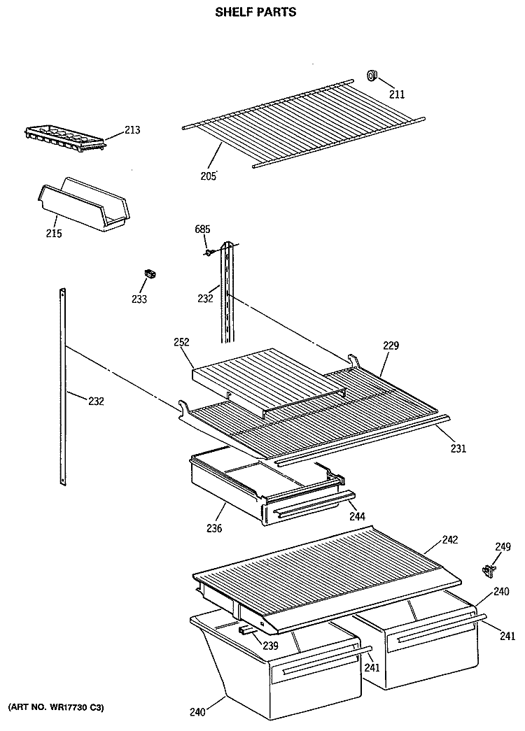 SHELF PARTS Diagram and Parts List for MTE18EATMRWH  General Electric Refrigerator