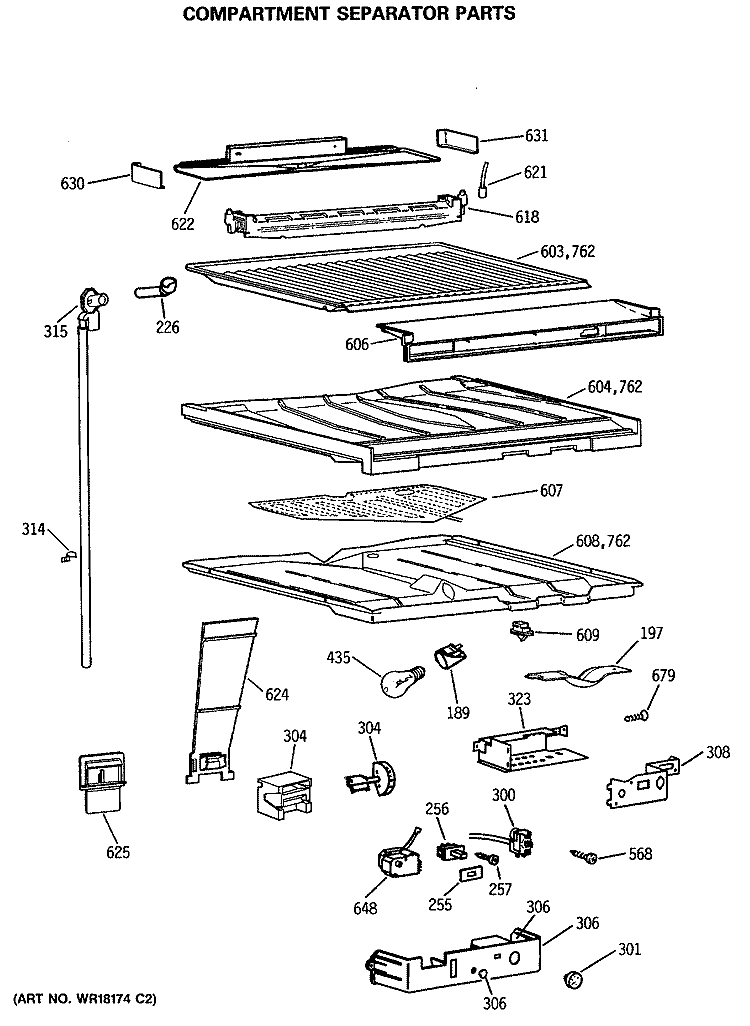 COMPARTMENT SEPARATOR PARTS Diagram and Parts List for MTE18EATMRWH  General Electric Refrigerator