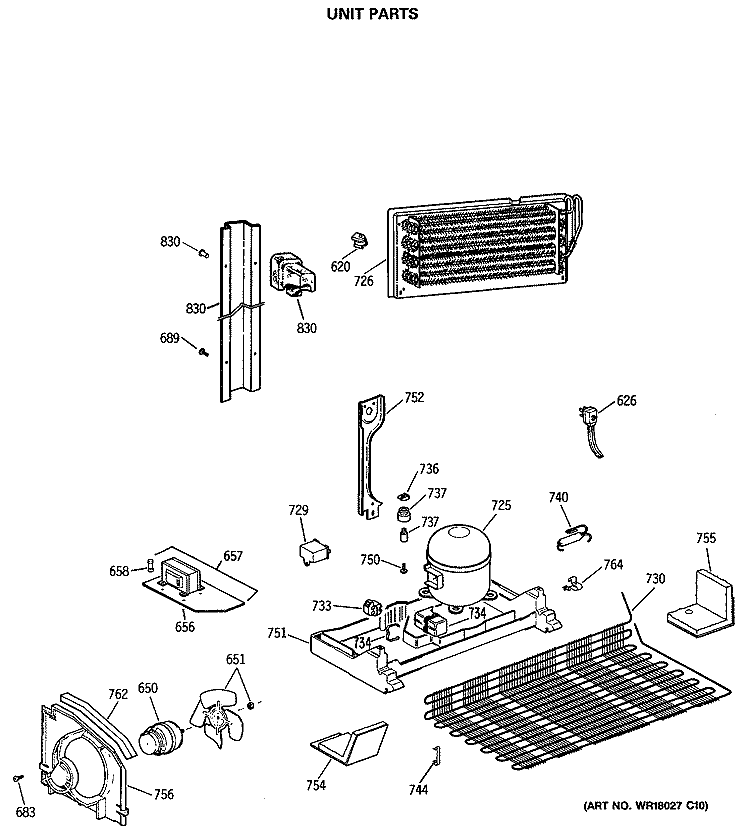 UNIT PARTS Diagram and Parts List for MTE18EATMRWH  General Electric Refrigerator