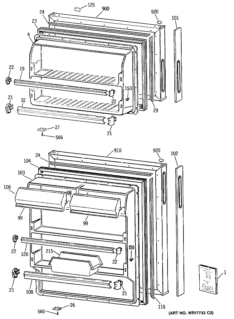 Section Diagram and Parts List for MTX14EYSJRWH  General Electric Refrigerator