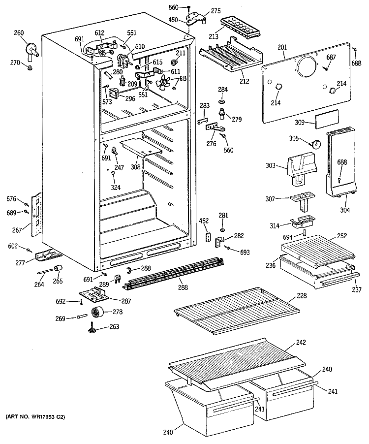 Section Diagram and Parts List for MTX14EYSJRWH  General Electric Refrigerator