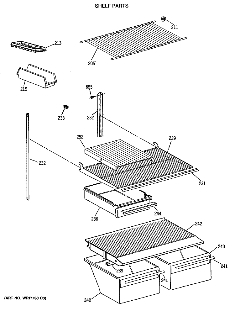 SHELF PARTS Diagram and Parts List for MTX18BASJRWH  General Electric Refrigerator