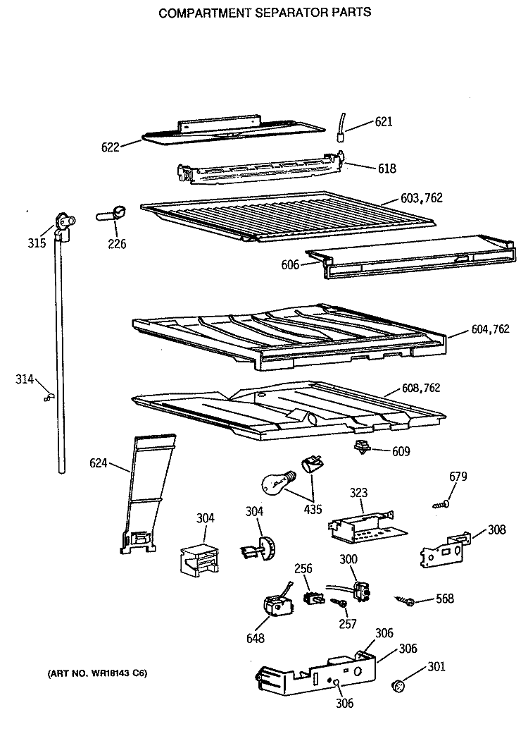 COMPARTMENT SEPARATOR PARTS Diagram and Parts List for MTX18BASJRWH  General Electric Refrigerator