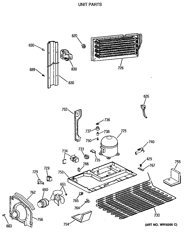 UNIT PARTS Diagram and Parts List for MTX18BASJRWH  General Electric Refrigerator