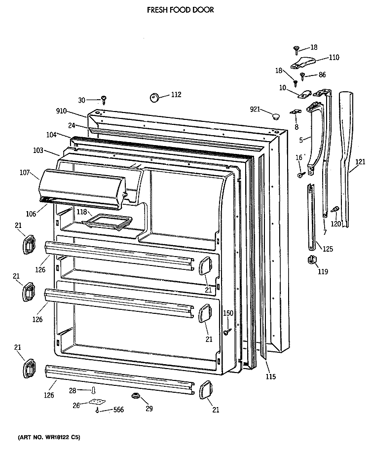 FRESH FOOD DOOR Diagram and Parts List for MTX21EASSRWH  General Electric Refrigerator