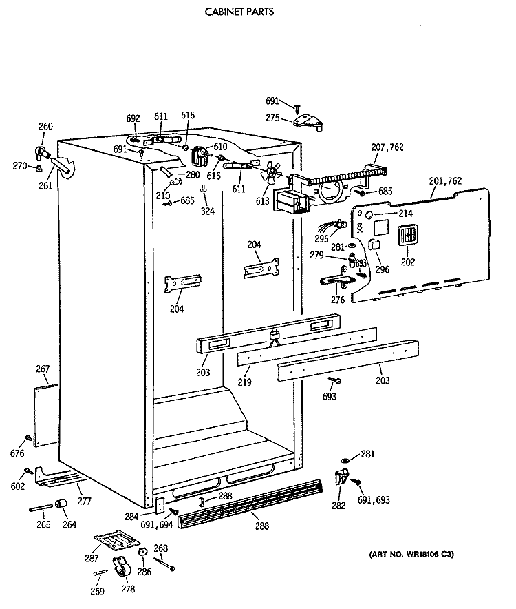 CABINET PARTS Diagram and Parts List for MTX21EASSRWH  General Electric Refrigerator