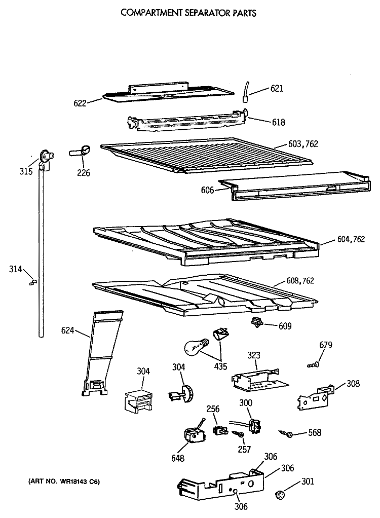 COMPARTMENT SEPARATOR PARTS Diagram and Parts List for MTX21EASSRWH  General Electric Refrigerator