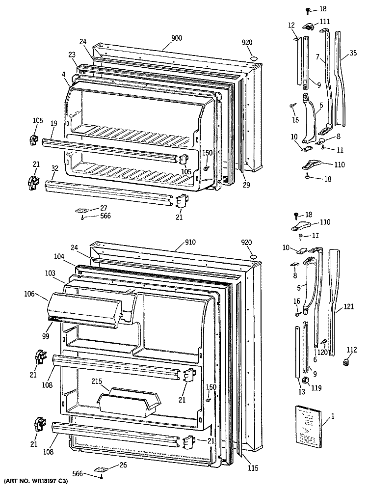 Section Diagram and Parts List for MTE14EATBRWH  General Electric Refrigerator