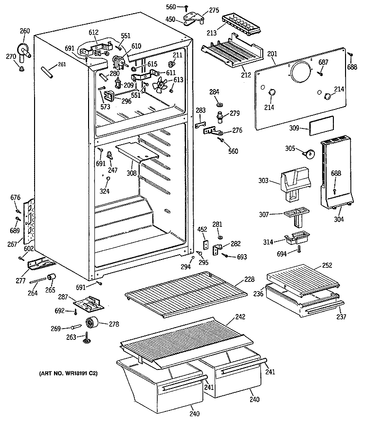 Section Diagram and Parts List for MTE14EATBRWH  General Electric Refrigerator