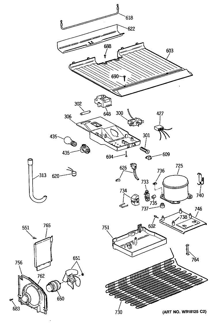 Section Diagram and Parts List for MTE14EATBRWH  General Electric Refrigerator