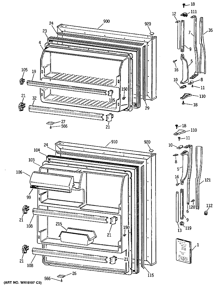 Section Diagram and Parts List for MTE16EATDRWH  General Electric Refrigerator
