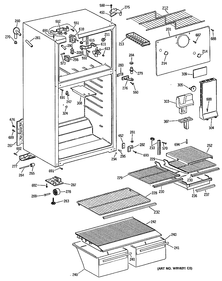 Section Diagram and Parts List for MTE16EATDRWH  General Electric Refrigerator