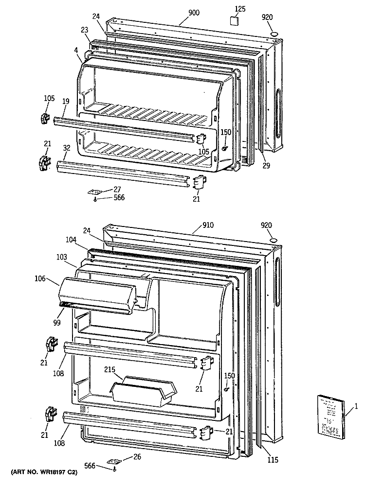 Section Diagram and Parts List for MTX14EYTDRWH  General Electric Refrigerator