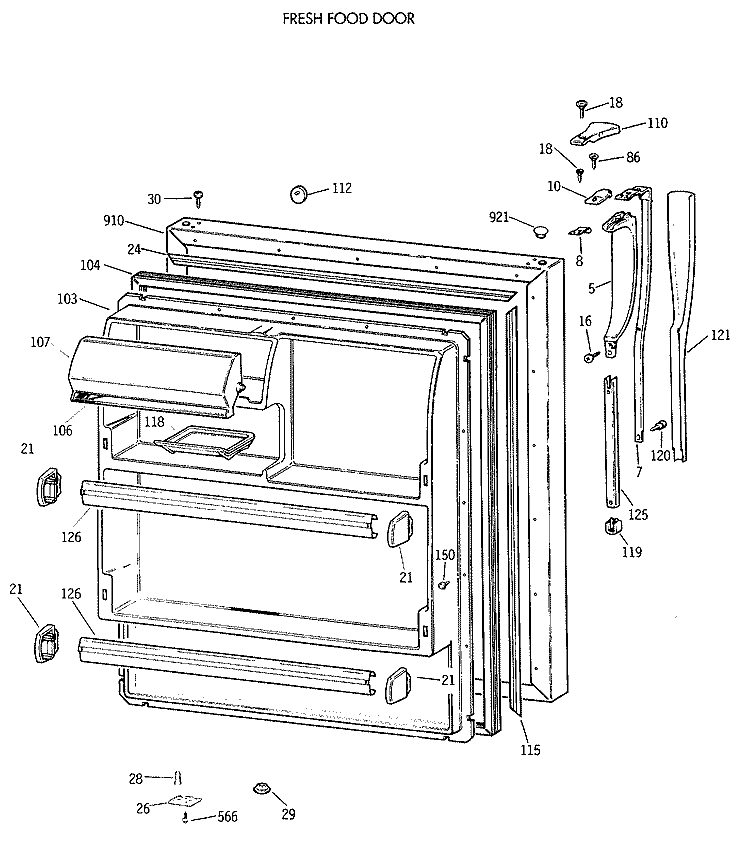 FRESH FOOD DOOR Diagram and Parts List for MTX18EASWRWH  General Electric Refrigerator