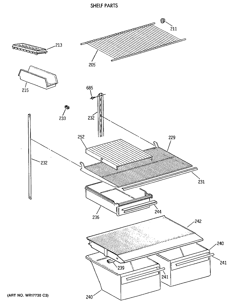 SHELF PARTS Diagram and Parts List for MTX18EASWRWH  General Electric Refrigerator