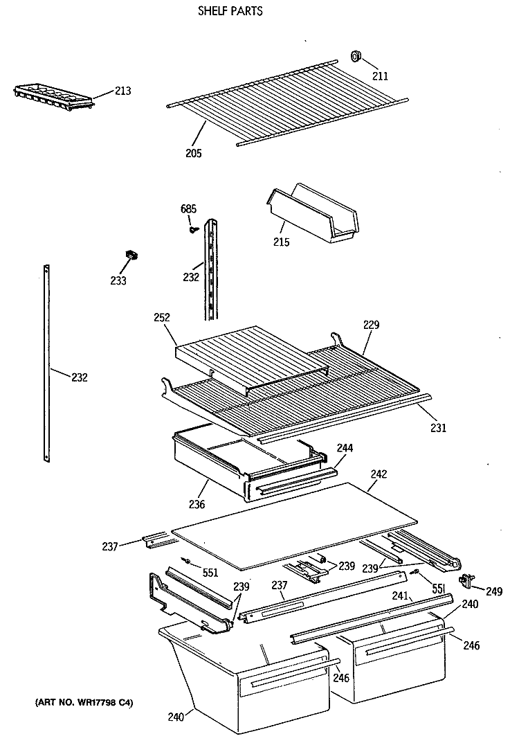 SHELF PARTS Diagram and Parts List for MTX21BAXBRAD  General Electric Refrigerator