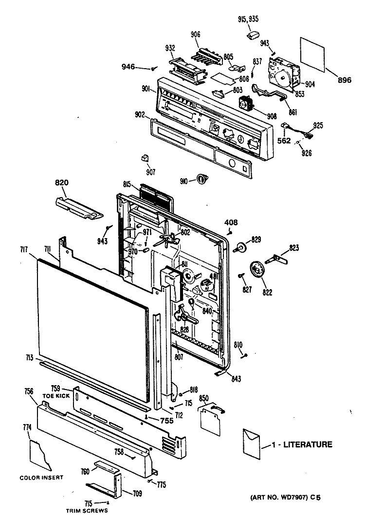 Section Diagram and Parts List for PSD430X-66WW  General Electric Dishwasher