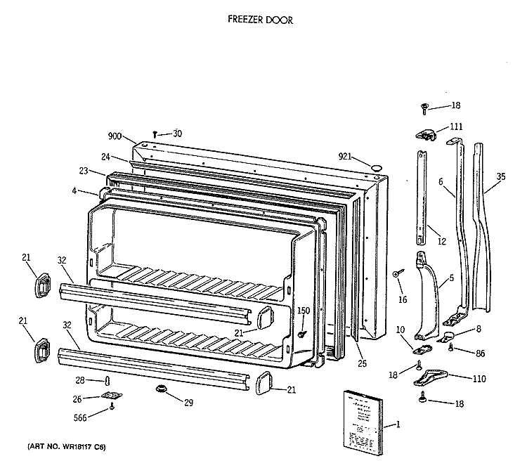 FREEZER DOOR Diagram and Parts List for MTX18EASCRWH  General Electric Refrigerator