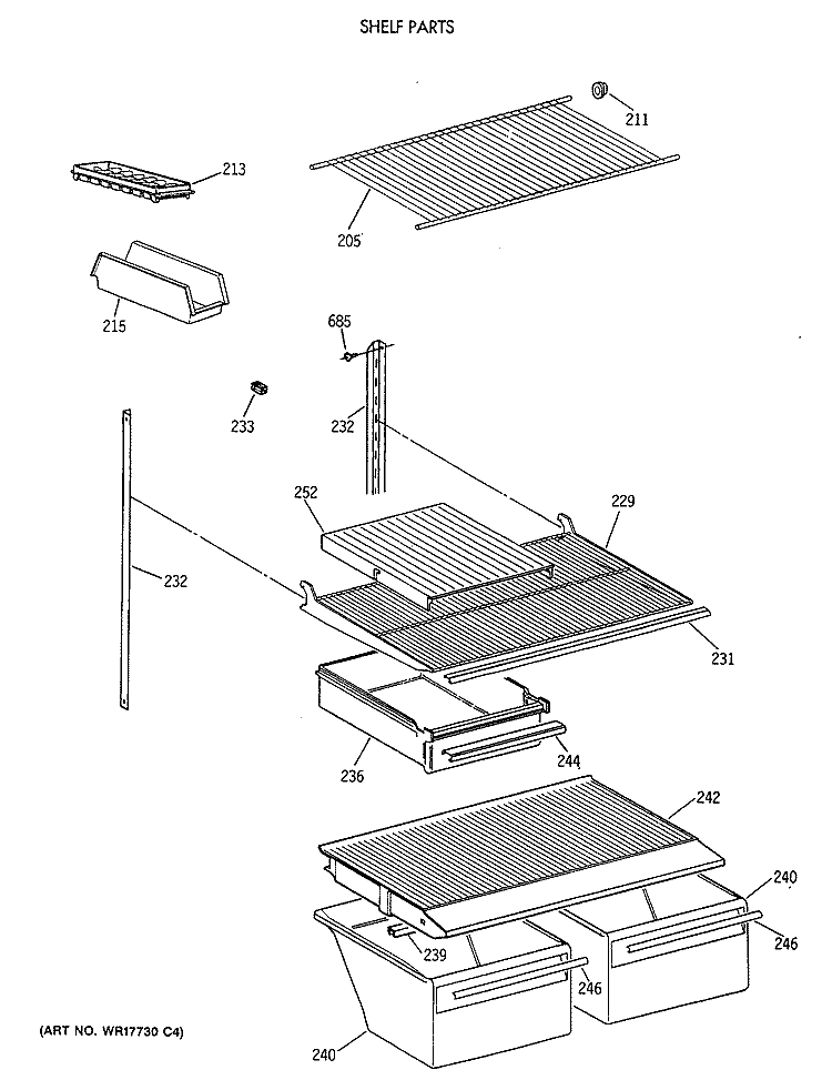 SHELF PARTS Diagram and Parts List for MTX18EASCRWH  General Electric Refrigerator