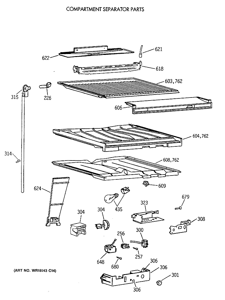 COMPARTMENT SEPARATOR PARTS Diagram and Parts List for MTX18EASCRWH  General Electric Refrigerator