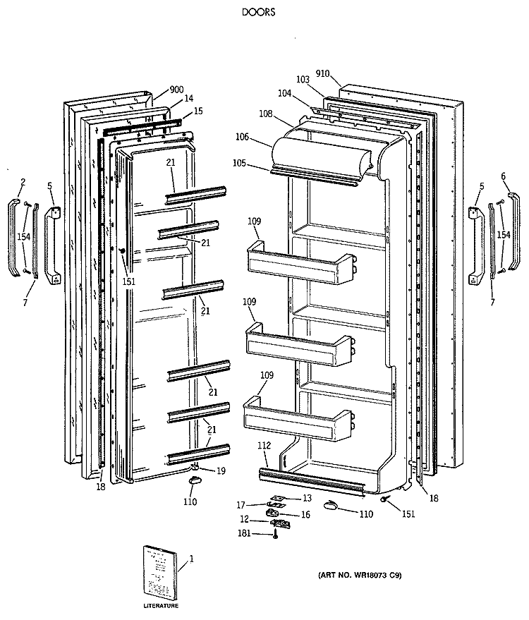 DOORS Diagram and Parts List for MRSC20BAXAAD  General Electric Refrigerator