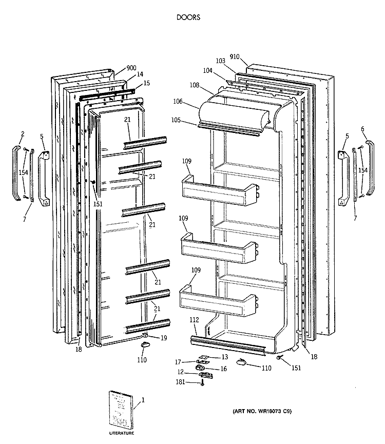 DOORS Diagram and Parts List for MSK22GAXAAD  General Electric Refrigerator