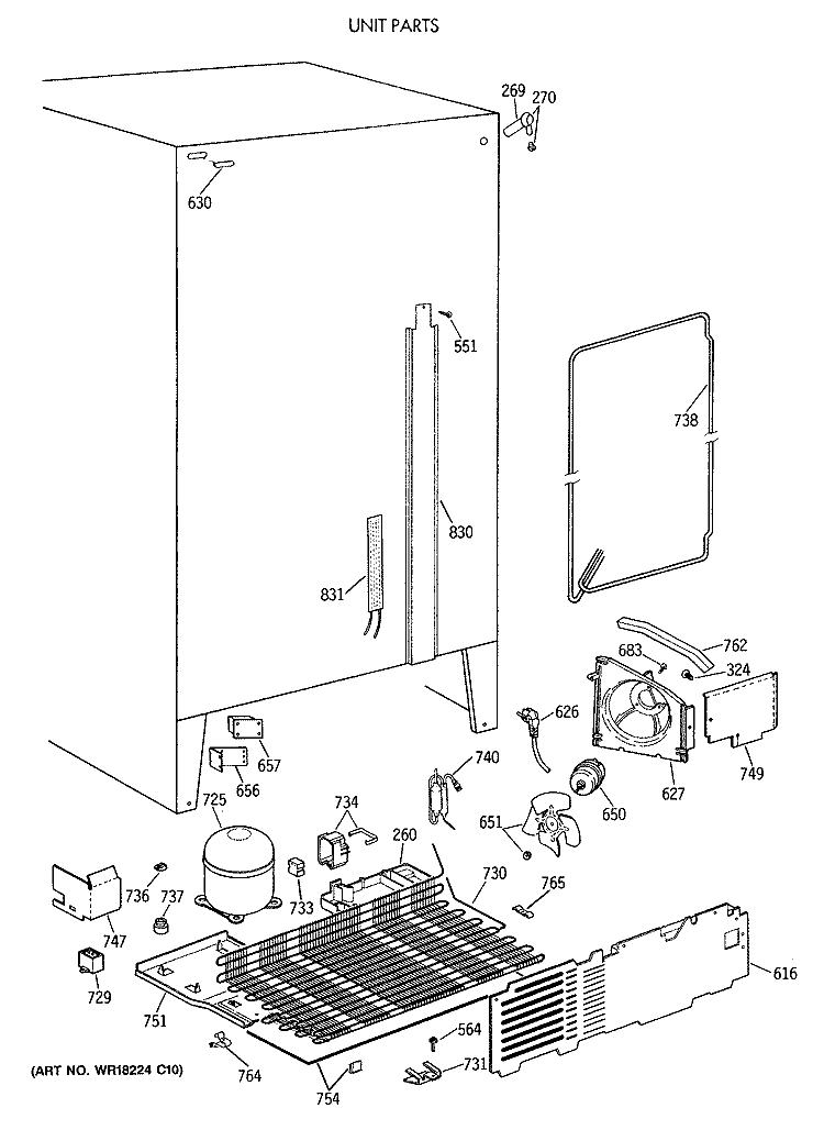 UNIT PARTS Diagram and Parts List for MSK22GAXAAD  General Electric Refrigerator