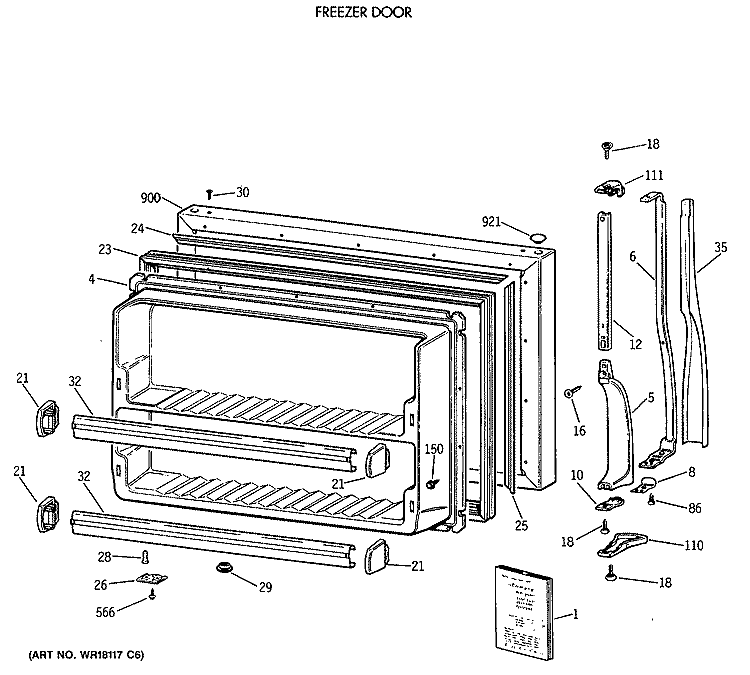 FREEZER DOOR Diagram and Parts List for MTX18EAXARWH  General Electric Refrigerator
