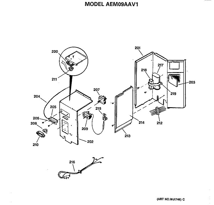 Section Diagram and Parts List for AEM09AAV1  General Electric Air Conditioner