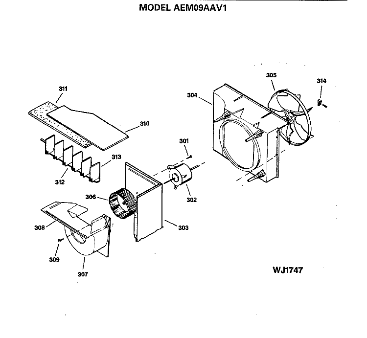 Section Diagram and Parts List for AEM09AAV1  General Electric Air Conditioner