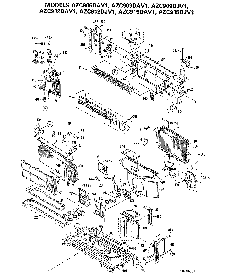 Section Diagram and Parts List for AZC906DAV1  General Electric Air Conditioner